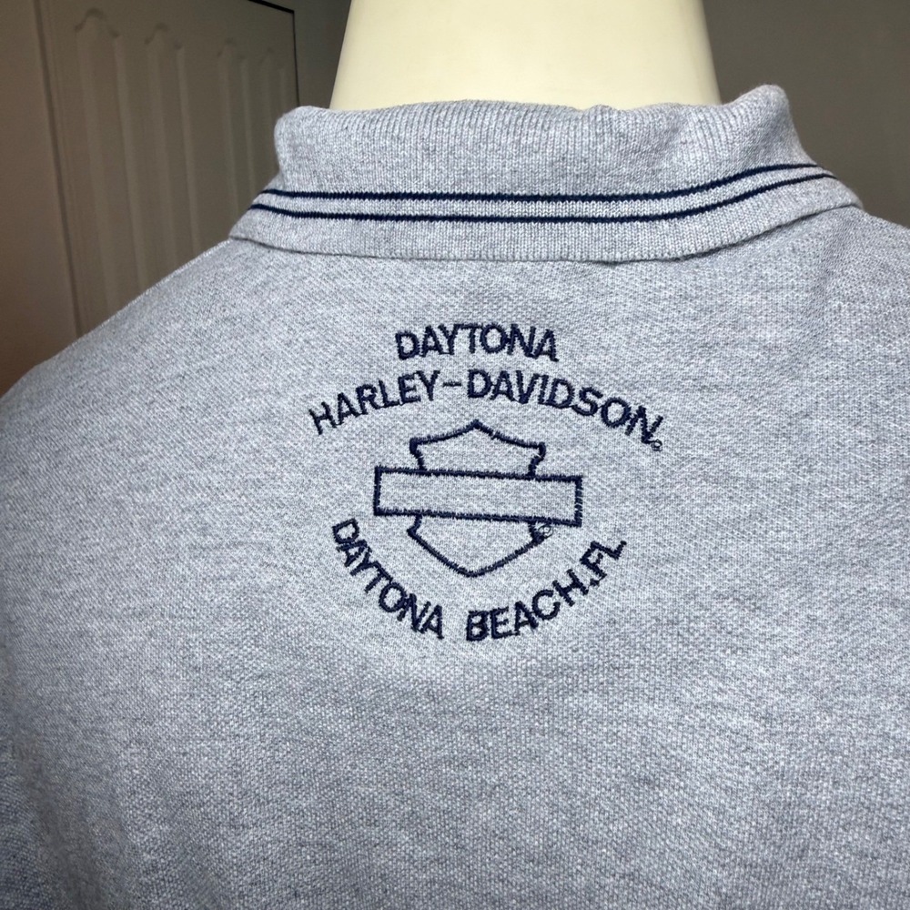 Harley Davidson Mens‎ 2X Polo Shirt Gray Short Sleeve Daytona Beach Florida Logo - Picture 4 of 9